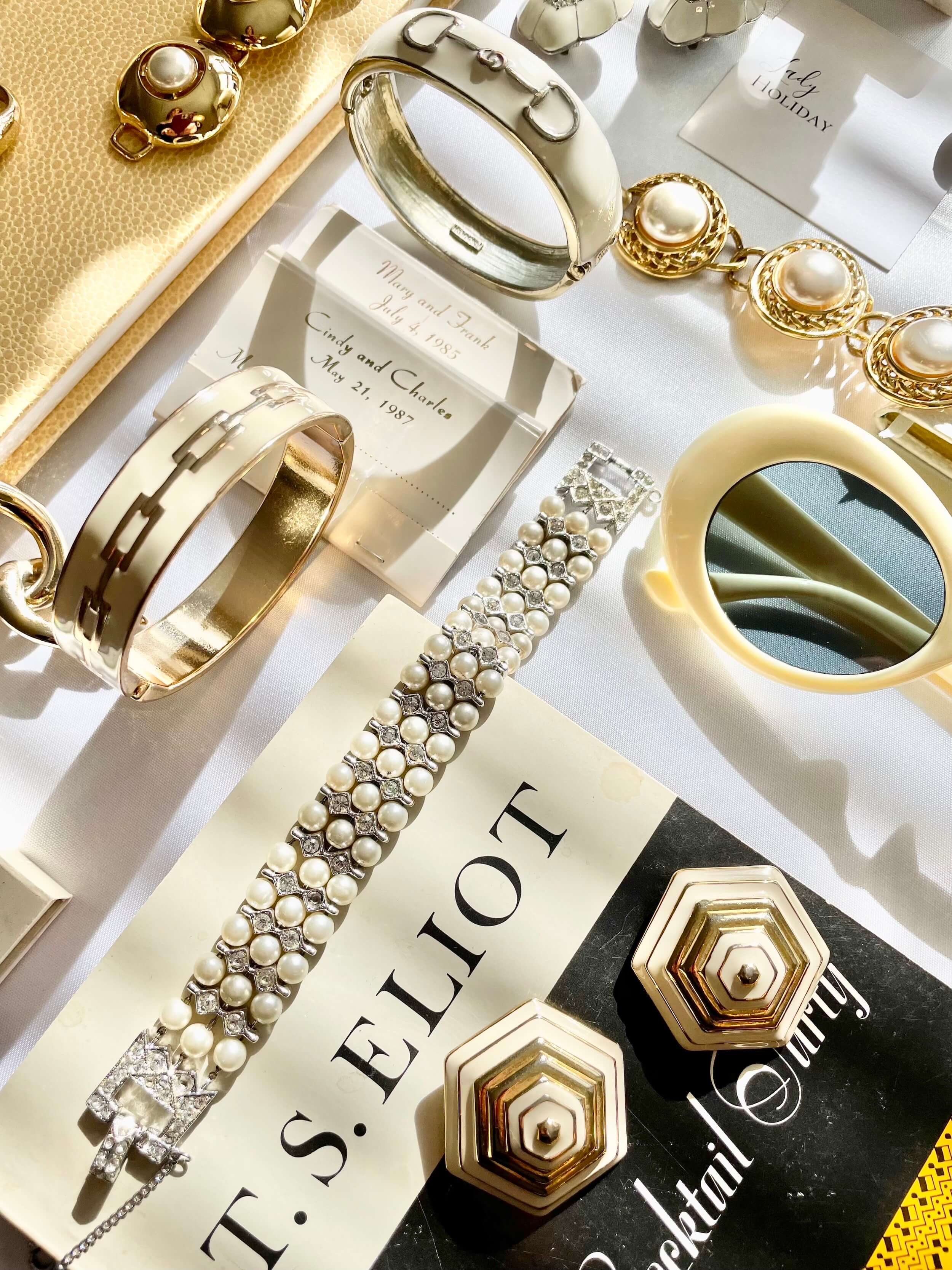 Curated collection of Lady Holiday vintage jewelry, pearls, and accessories
